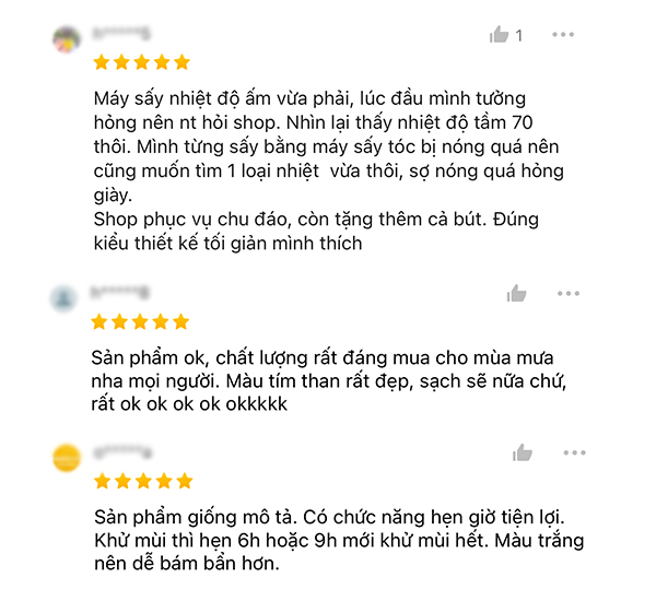 Những lời khen dành cho sản phẩm máy sấy giày dép của Xiaomi.
Những lời khen dành cho sản phẩm máy sấy giày dép của Xiaomi.