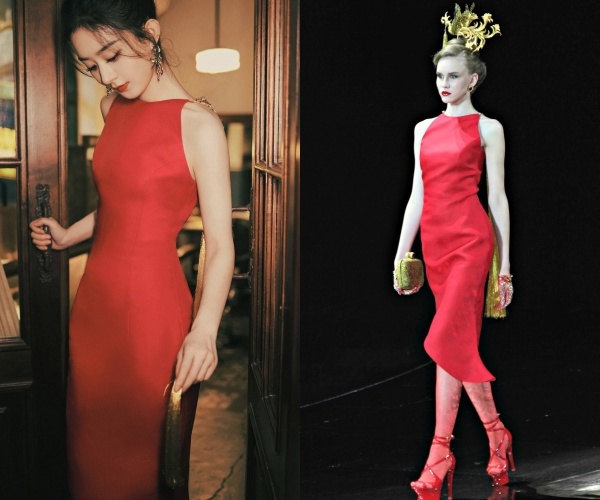  
Không cầu kỳ như người mẫu trên sàn runway, outfit khi vào tay Triệu Lệ Dĩnh lại thanh lịch, tinh tế hơn hẳn. (Ảnh: Weibo)
