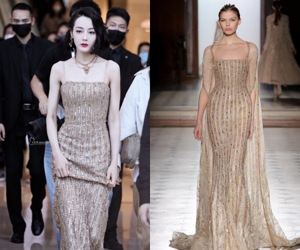  
Địch Lệ Nhiệt Ba đẹp lấn lướt cả mẫu ảnh khi cùng diện thiết kế Haute Couture. (Ảnh: Weibo)