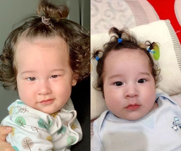  
Hoàng Oanh còn thể hiện trình độ "tấu hài" khi tạo kiểu tóc cho con hồi còn để mái tóc dài. (Ảnh: FBNV)