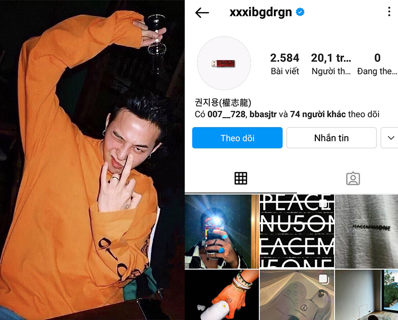  
Instagram của G-Dragon cũng "ngầu" như anh vậy. (Ảnh: Chụp màn hình)