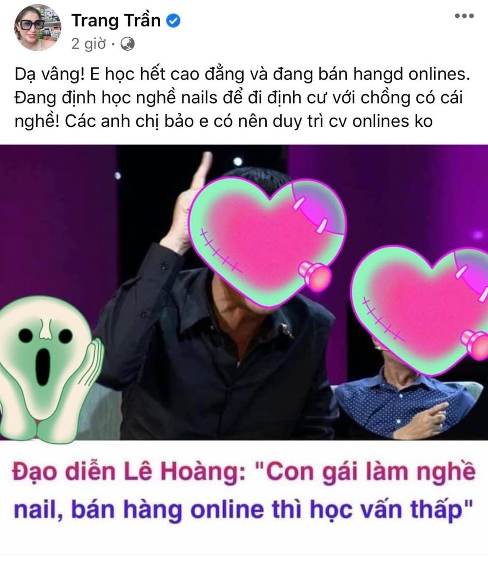  
Trang Trần lên tiếng về phát ngôn của Lê Hoàng. (Ảnh: Chụp màn hình)
