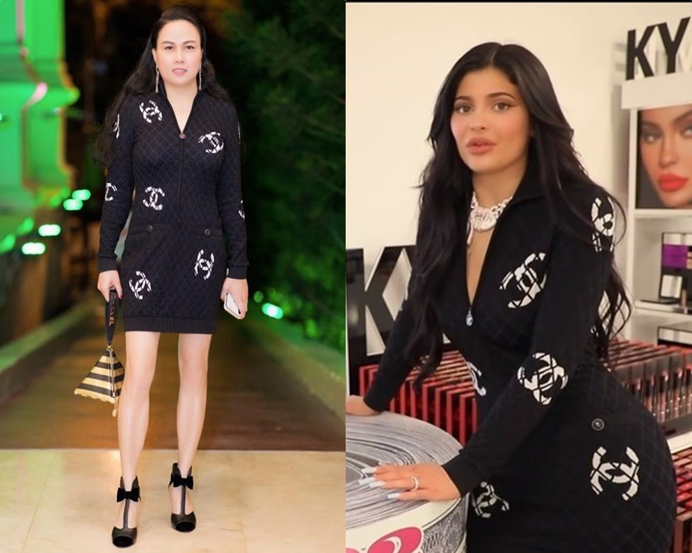  
Với thiết kế váy len, vợ cũ Quách Ngọc Ngoan không quá "thảm họa" nhưng khi đọ sắc với Kylie Jenner lộ rõ sự khác biệt. Thân hình đồng hồ cát của tỷ phú trẻ tuổi "ăn đứt" Phượng Chanel. (Ảnh: IGNV)