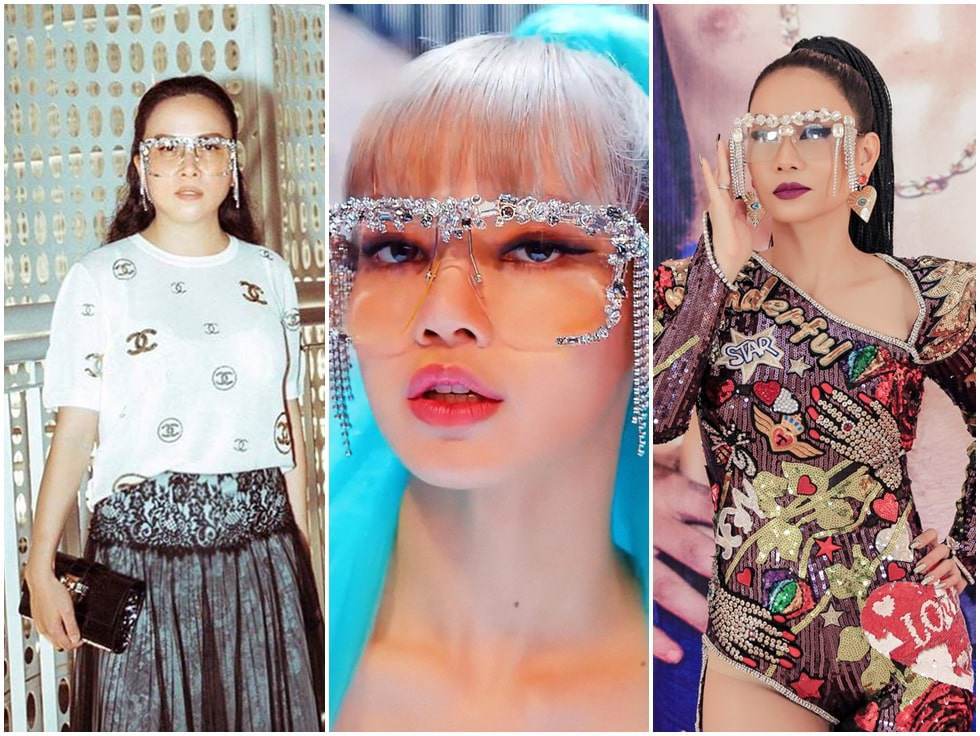  
Mẫu mắt kính lạ mắt trở thành màn "đụng độ" của Lisa, Phượng Chanel và ca sĩ Thu Minh. Tuy nhiên màn "lên đồ" của nữ doanh nhân vẫn bị nhận xét không hay. (Ảnh: T.H)