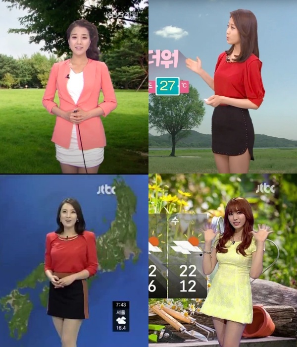  
Phong cách đặc trưng "kín trên hở dưới" của các BTV thời tiết Hàn Quốc. (Ảnh: Chụp màn hình)