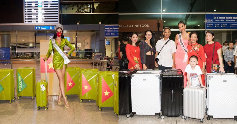  
Kim Duyên và Hoàng Thùy nộp phạt vì mang "lố" cân hành lý lên máy bay. (Ảnh: FBNV, Quang Đức)