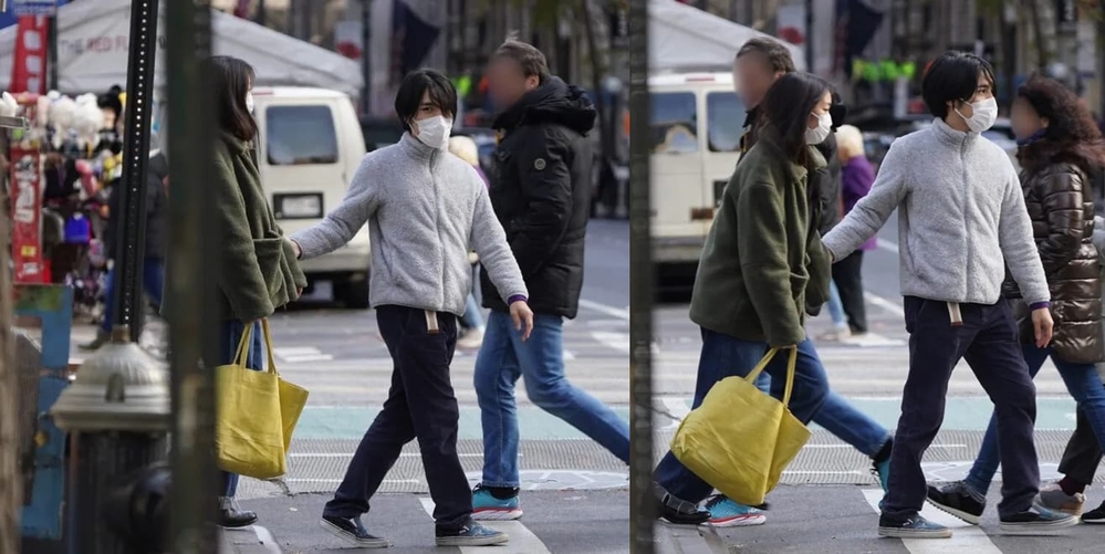 Kei Komuro luôn để ý đến vợ mỗi khi qua đường. (Ảnh: Yahoo Japan)
