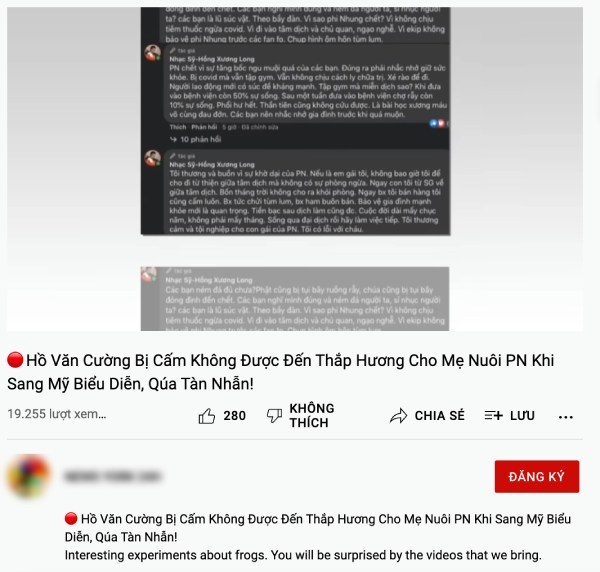  
Trên YouTube xuất hiện nhiều thông tin thất thiệt về Hồ Văn Cường và ê-kíp cố ca sĩ Phi Nhung. (Ảnh: Chụp màn hình) - Tin sao Viet - Tin tuc sao Viet - Scandal sao Viet - Tin tuc cua Sao - Tin cua Sao