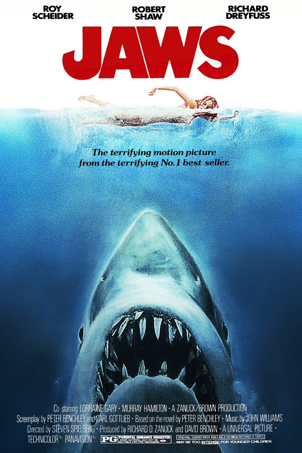  
Poster bộ phim Jaws được công bố một tháng trước ngày công chiếu đầu tiên. 