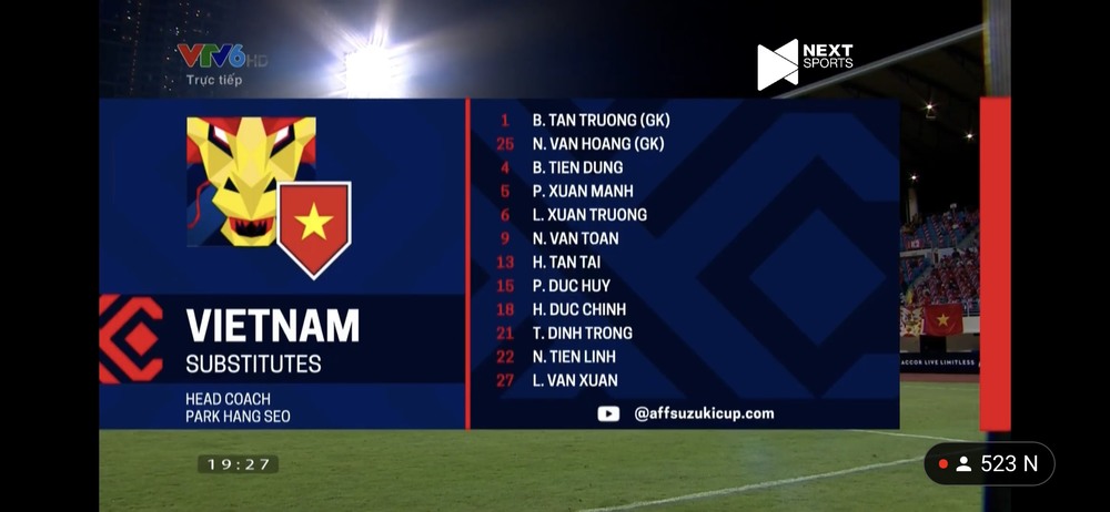  
Danh sách các cầu thủ Việt Nam thi đấu. (Ảnh: Chụp màn hình YouTube Next Sport)