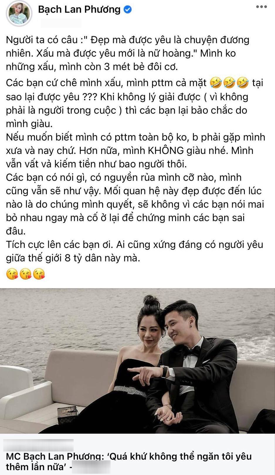  
Trước ồn ào chia tay 1 ngày, Bạch Lan Phương vẫn còn rất hạnh phúc với chuyện tình cùng Huỳnh Anh. (Ảnh: Chụp màn hình FB Bạch Lan Phương) - Tin sao Viet - Tin tuc sao Viet - Scandal sao Viet - Tin tuc cua Sao - Tin cua Sao