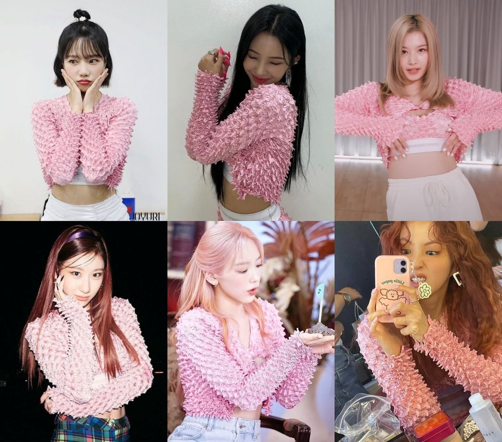  
Dàn mỹ nhân Hàn phát cuồng với bộ đôi áo cardigan và bra màu hồng. (Ảnh: Twitter)