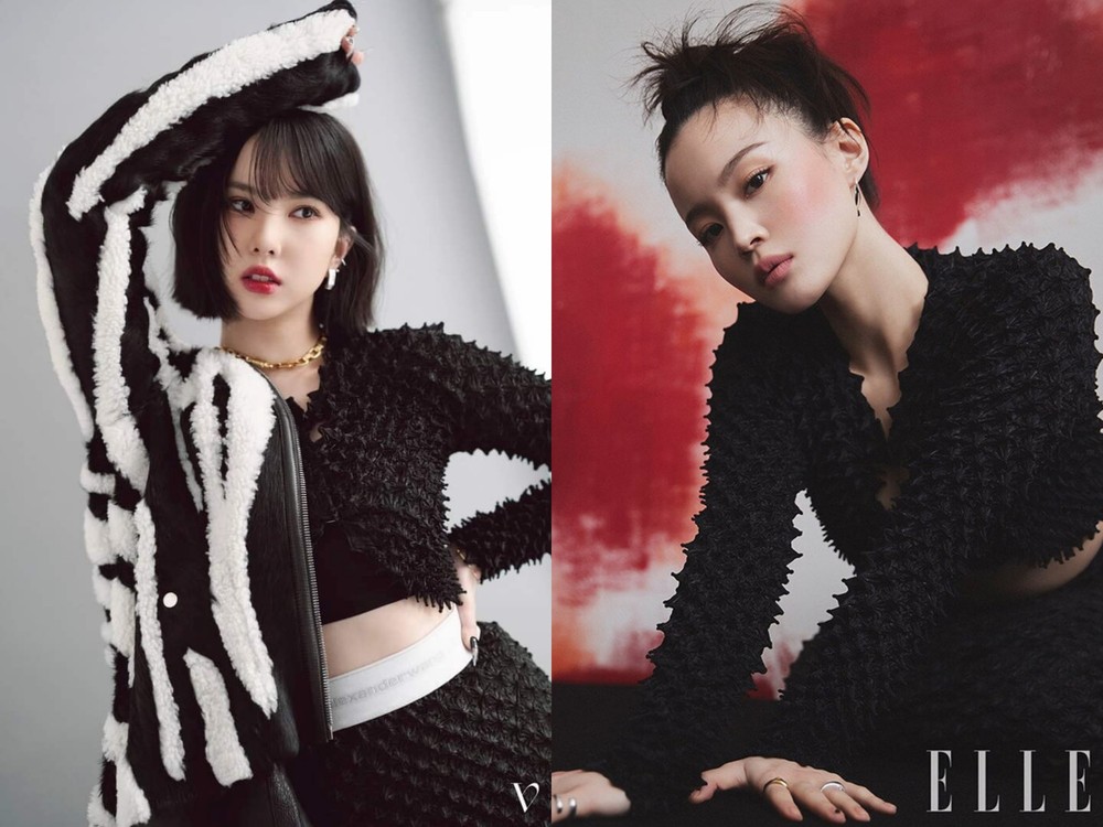  
Eunha và Lee Hi khoe visual sang chảnh trong set áo màu đen. (Ảnh: Dazed, Elle)