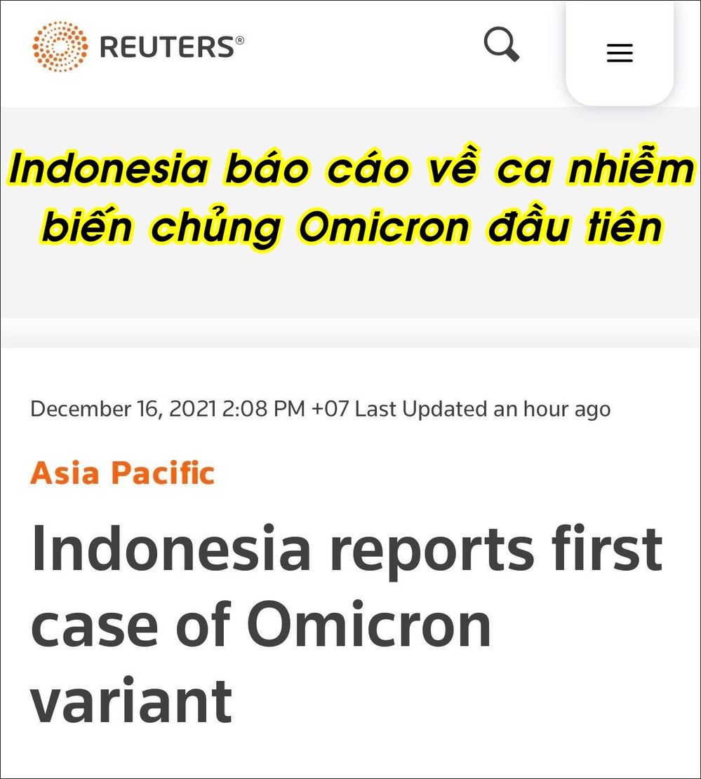  
Indonesia là quốc gia Đông Nam Á tiếp theo ghi nhận ca nhiễm biến chủng Omicron. (Ảnh: Chụp màn hình Reuters)