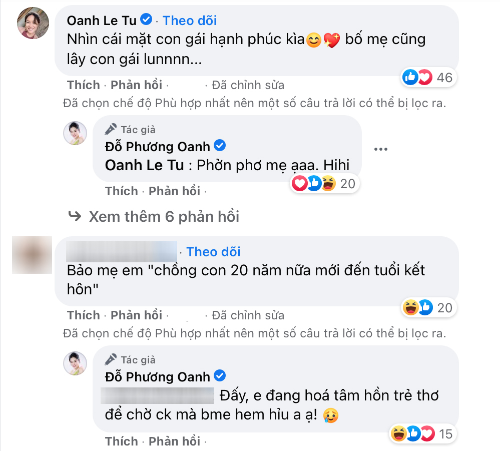  
Phương Oanh tương tác cùng những anh chị em đồng nghiệp, người hâm mộ. (Ảnh: Chụp màn hình FB Phương Oanh) - Tin sao Viet - Tin tuc sao Viet - Scandal sao Viet - Tin tuc cua Sao - Tin cua Sao
