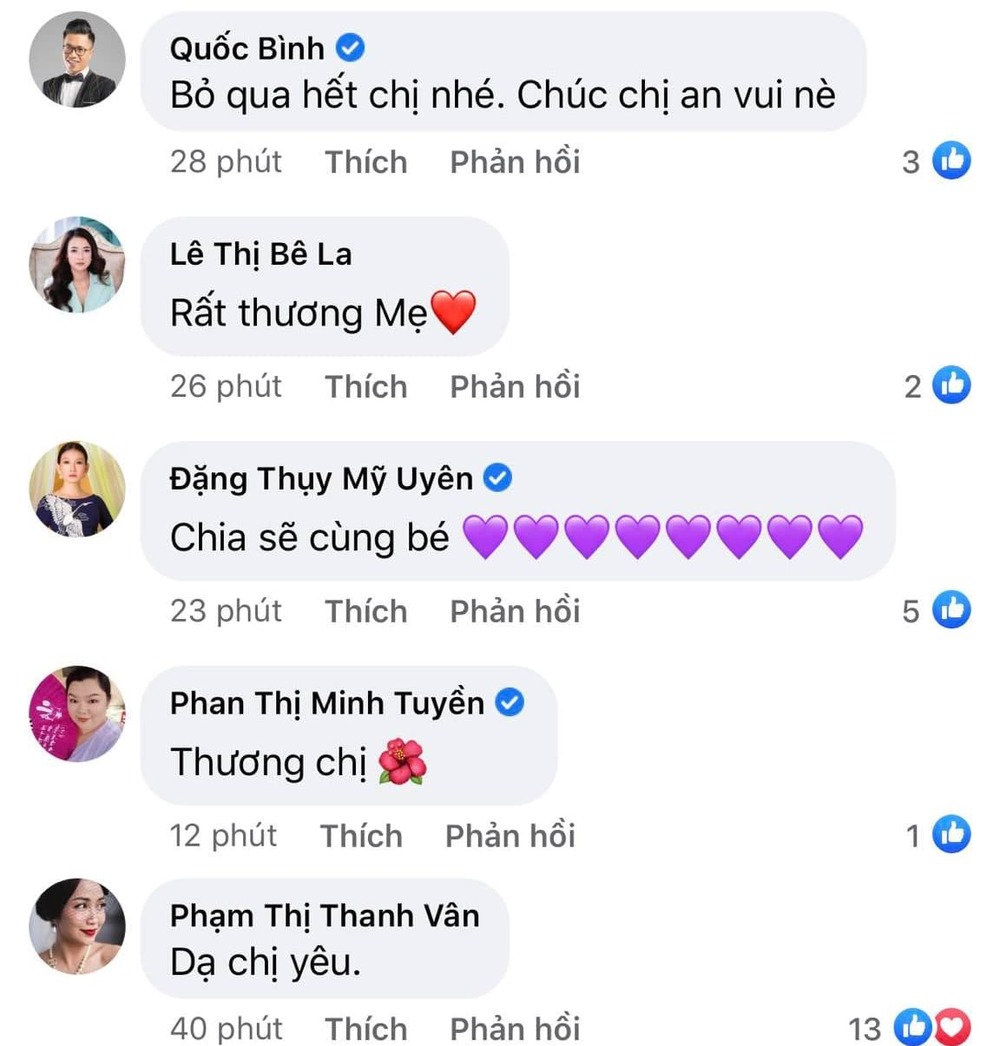  
Ốc Thanh Vân, Mỹ Uyên và nhiều nghệ sĩ khác sẻ chia với Trịnh Kim Chi trước ồn ào. (Ảnh: Chụp màn hình Facebook Trịnh Kim Chi)