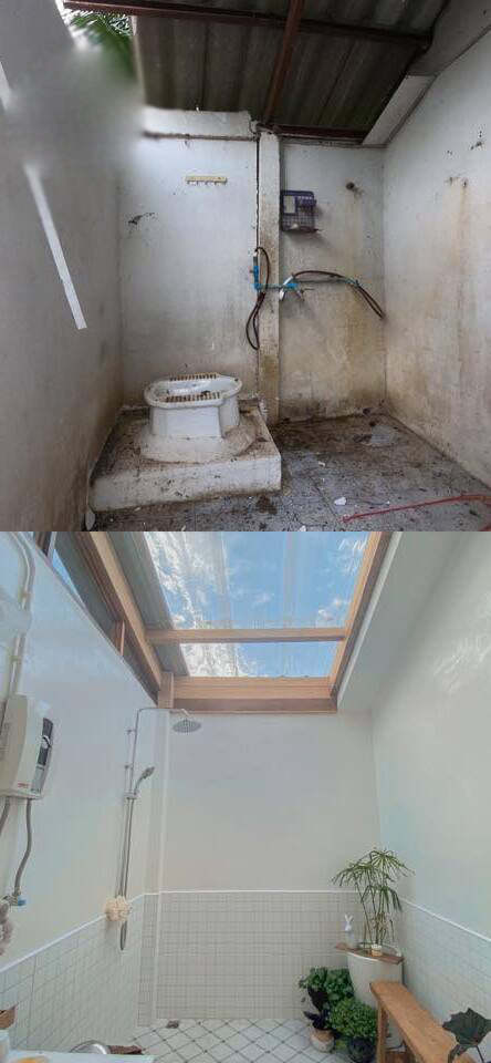  
Khu vực nhà vệ sinh được "hô biến" thành phòng tắm ngoài trời. (Ảnh: FB: N.Đ)