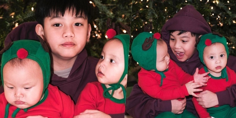  
3 nhóc tỳ dễ thương trong bộ ảnh Noel đăng tải trước đó. (Ảnh: Instagram henrylisaleon)