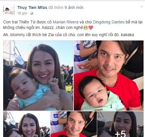  
Vợ cũ Đan Trường từng chia sẻ hình ảnh cặp diễn viên đình đám Philippines bế con trai mình. (Ảnh: FB Thuy Tien Mfas)