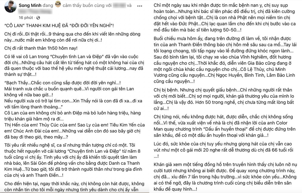  
Bài chia sẻ khá dài của nhà báo Song Minh. (Ảnh: Chụp từ FB Song Minh) - Tin sao Viet - Tin tuc sao Viet - Scandal sao Viet - Tin tuc cua Sao - Tin cua Sao