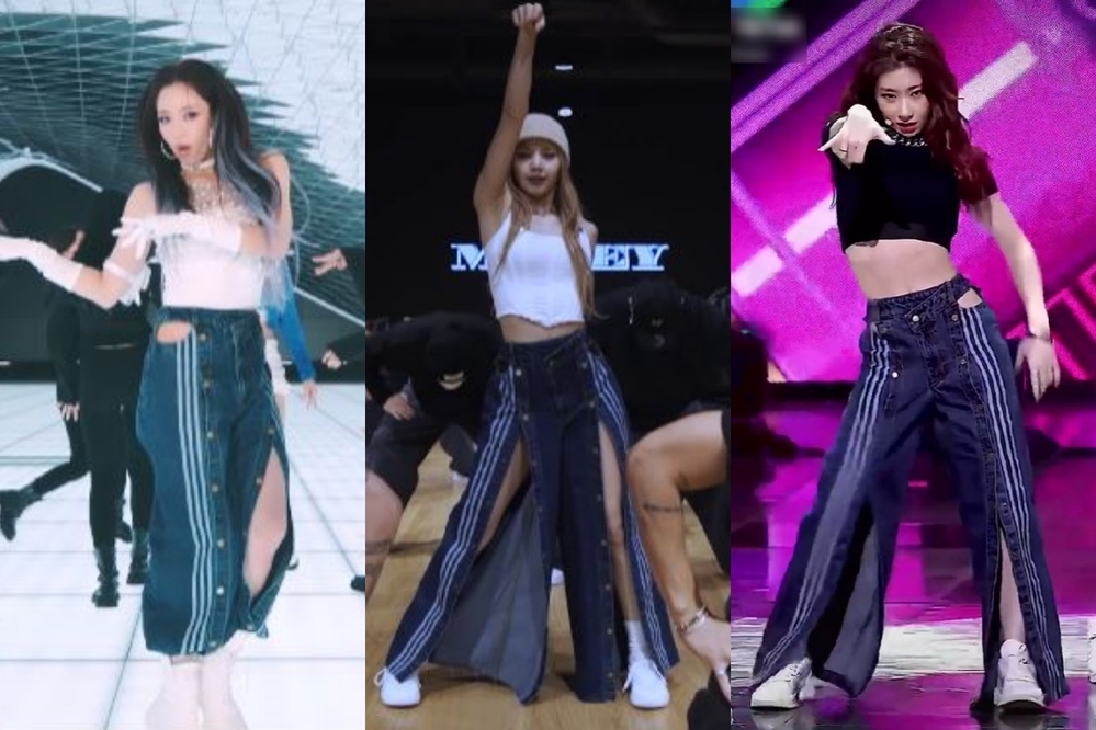  
Cùng diện một mẫu quần, Lisa, Eunjung và Chaeryeong bị đặt lên "bàn cân so sánh". (Ảnh: Twitter)