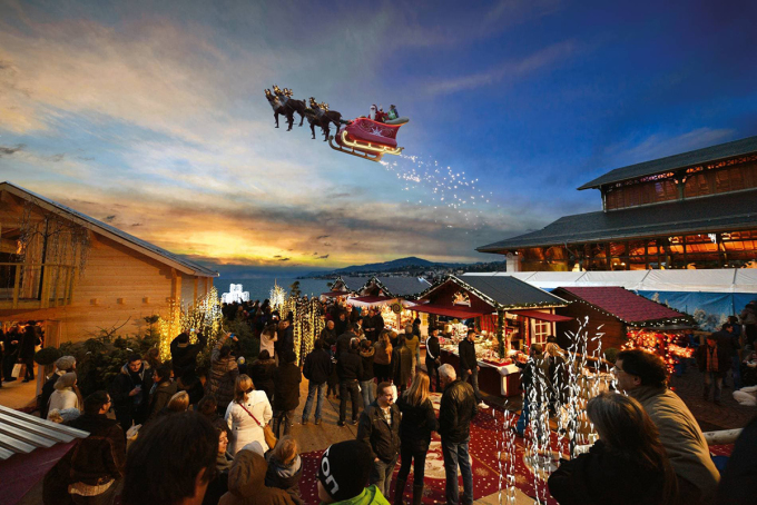  
Đây là hoạt động thu hút khách du lịch đến với hội chợ Giáng sinh bên hồ Geneva. (Ảnh: The Guardian)