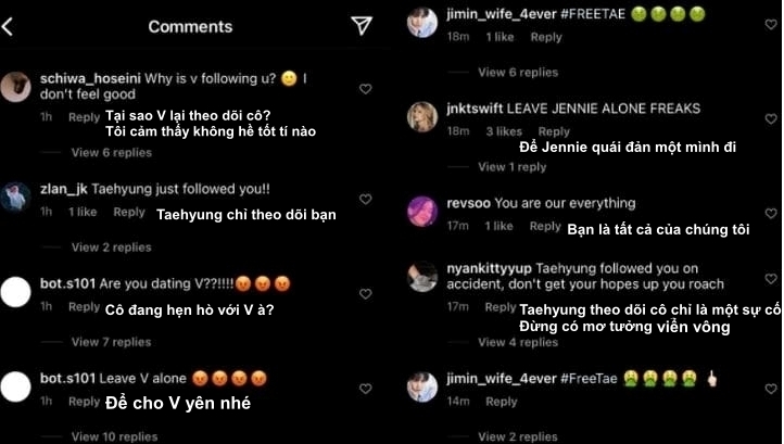  
Vô số bình luận tấn công Jennie. (Ảnh: Chụp màn hình Instagram Jennie.)