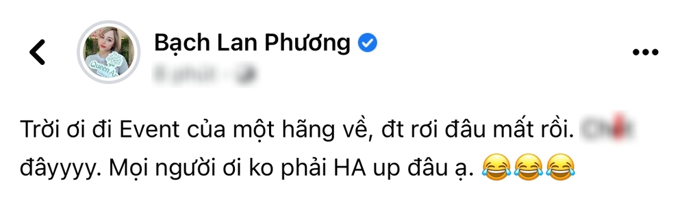  
Dòng trạng thái của Bạch Lan Phương, cho biết Huỳnh Anh mất điện thoại. (Ảnh: FB Hóng hớt) - Tin sao Viet - Tin tuc sao Viet - Scandal sao Viet - Tin tuc cua Sao - Tin cua Sao