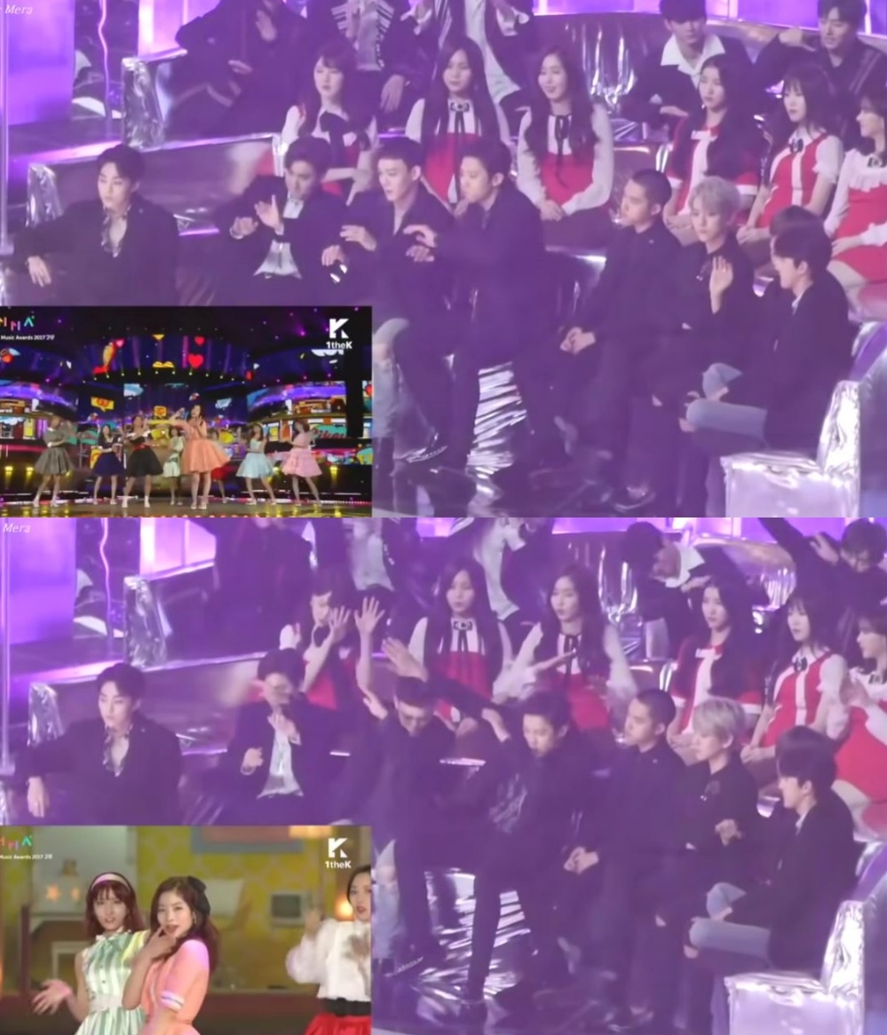  
EXO, GFRIEND và Wanna One reaction nhiệt tình sân khấu Likey của TWICE. (Ảnh: Chụp màn hình YouTube zkdlinvaraang)