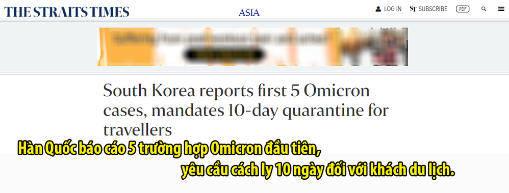  
Một trang tin cho biết Hàn Quốc vừa ghi nhận các ca nhiễm Covid-19 liên quan Omicron đầu tiên. (Ảnh: Chụp màn hình)