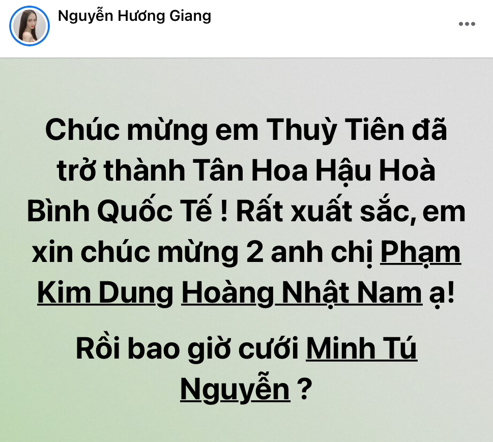  
Hương Giang mong đợi đi ăn cưới siêu mẫu Minh Tú. (Ảnh: Chụp màn hình)