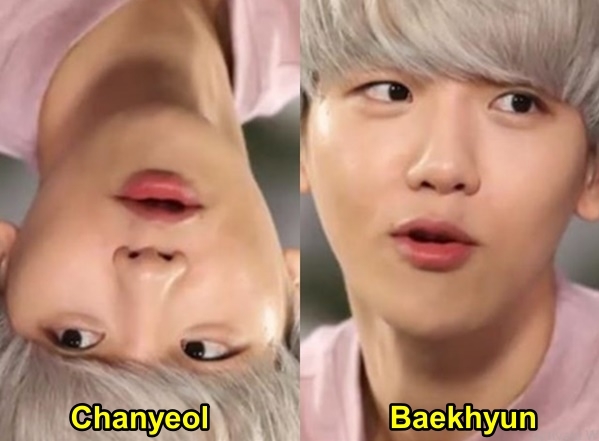  
Ánh đảo ngược của Baekhyun bị nhận nhầm là Chanyeol vì đôi môi đỏ, mắt tròn và "mái oppa". (Ảnh: Pinterest)