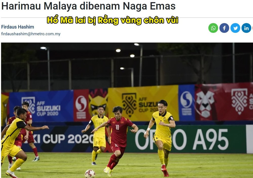  
Truyền thông Malaysia thất vọng vì đội nhà. (Ảnh chụp màn hình Harian Metro)