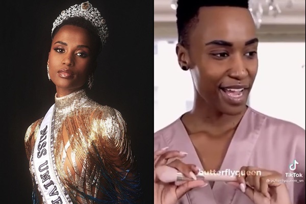 
Miss Universe 2019 - mỹ nhân người Nam Phi Zozibini Tunzi được nhận xét là gương mặt mộc kém nổi bật hơn so với khi được trang điểm. (Ảnh: Instagram zozitunzi + TikTok butterflyqueen_vn)