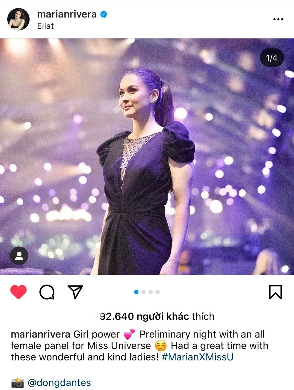  
Chia sẻ mới của mỹ nhân Philippines sau đêm bán kết Miss Universe. (Ảnh: Chụp màn hình Instagram marianrivera)