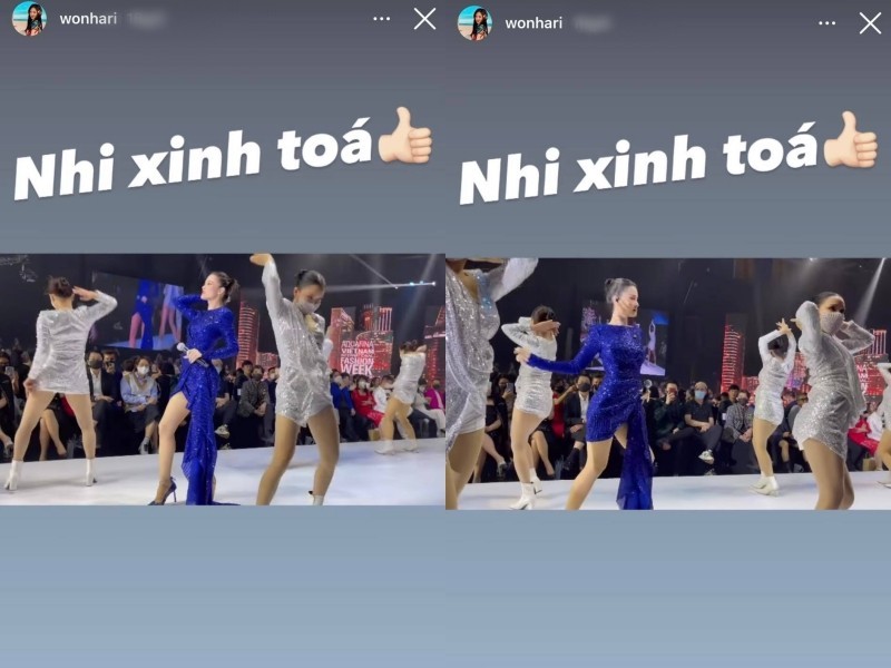  
Hari Won bày tỏ cảm xúc khi xem Đông Nhi biểu diễn trên sân khấu. (Ảnh: Chụp màn hình Instagram wonhari)