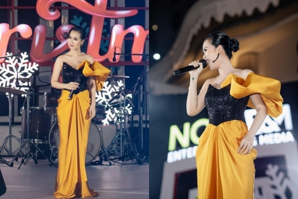  
Võ Hạ Trâm ưu ái chọn váy áo màu vàng khi trở lại sân khấu. (Ảnh: Facebook Võ Hạ Trâm)