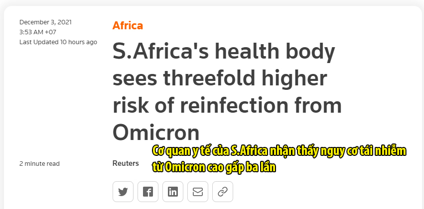  
Trang Reuters dẫn thông tin từ các chuyên gia dịch tễ về biến thể Omicron. (Ảnh: Chụp màn hình)