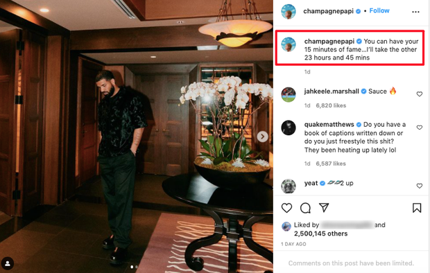  
Drake phản ứng cực gắt trên Instagram được cư netizen cho là nhắm tới cô người mẫu nọ. (Ảnh: Chụp màn hình)