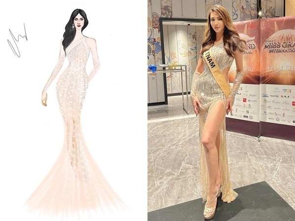 Thùy Tiên khoe nhan sắc tựa nữ thần với váy dạ hội tại Hoa hậu Quốc tế