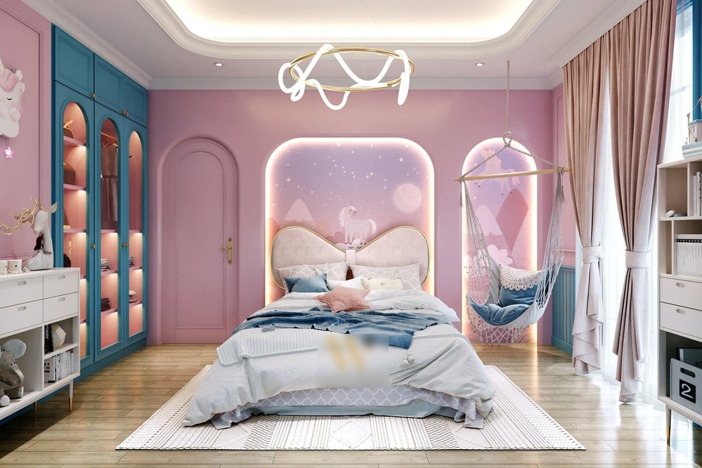  
Phòng ngủ được thiết kế cực lung linh của Yuki. (Ảnh: Facebook Đoàn Di Băng)