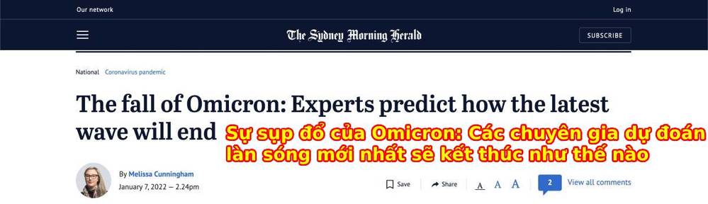  Một bài viết đăng tải về các dự đoán xoay quanh làn sóng Omicron. (Ảnh: The Sydney Morning Herald)