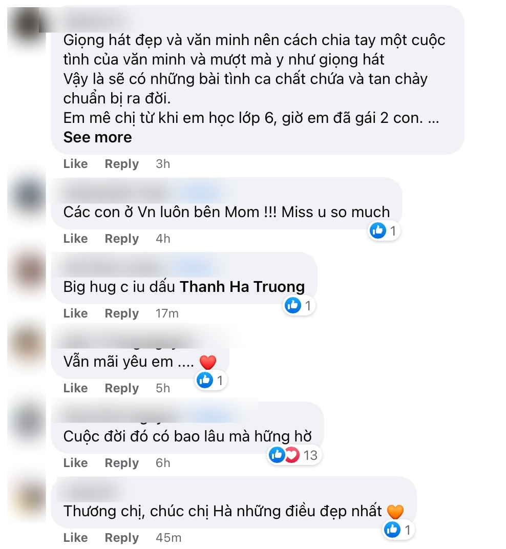  
Người hâm mộ dành lời chúc phúc cho danh ca Thanh Hà. (Ảnh: Chụp màn hình Facebook Thanh Ha Truong)