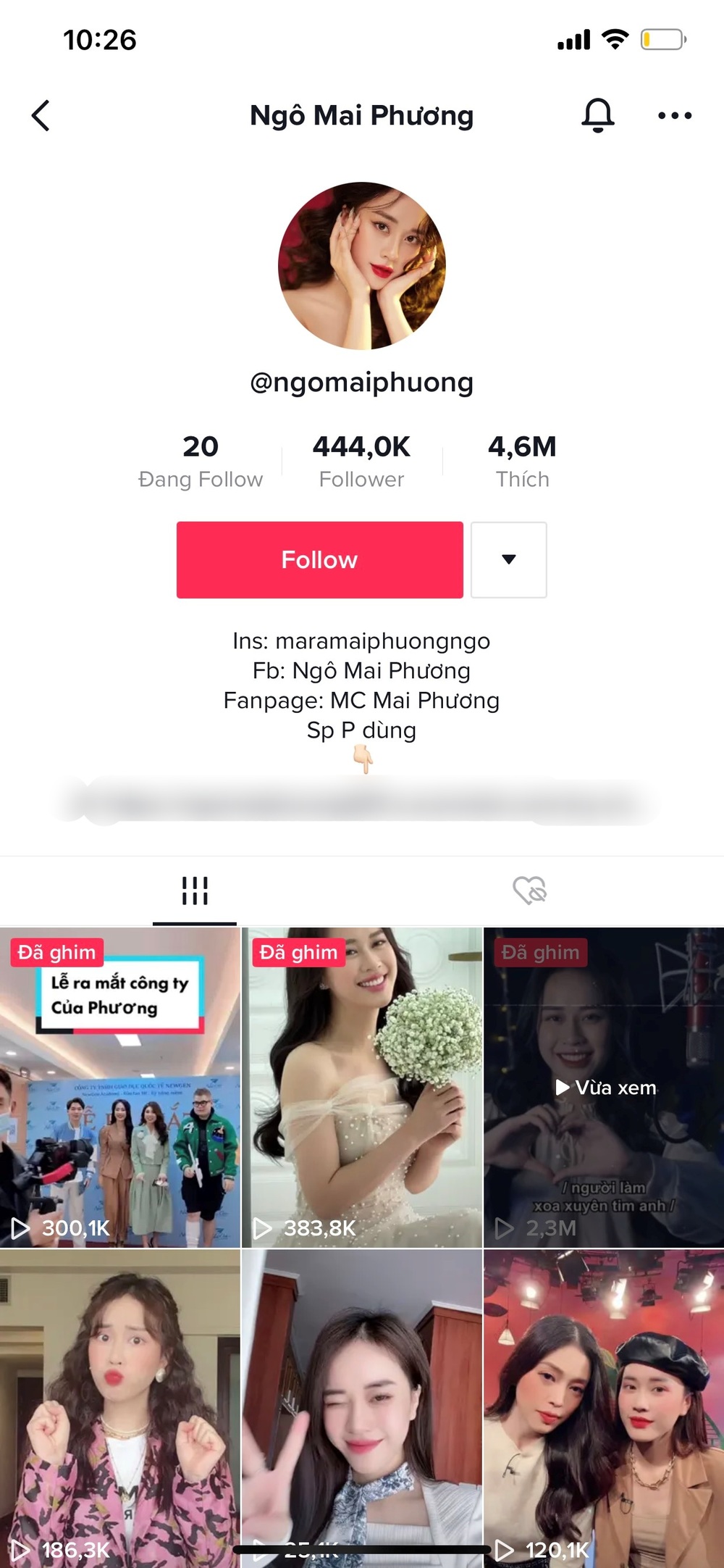  
Kênh TikTok với hơn 444k follow của Mai Phương (Ảnh chụp màn hình) - Tin sao Viet - Tin tuc sao Viet - Scandal sao Viet - Tin tuc cua Sao - Tin cua Sao