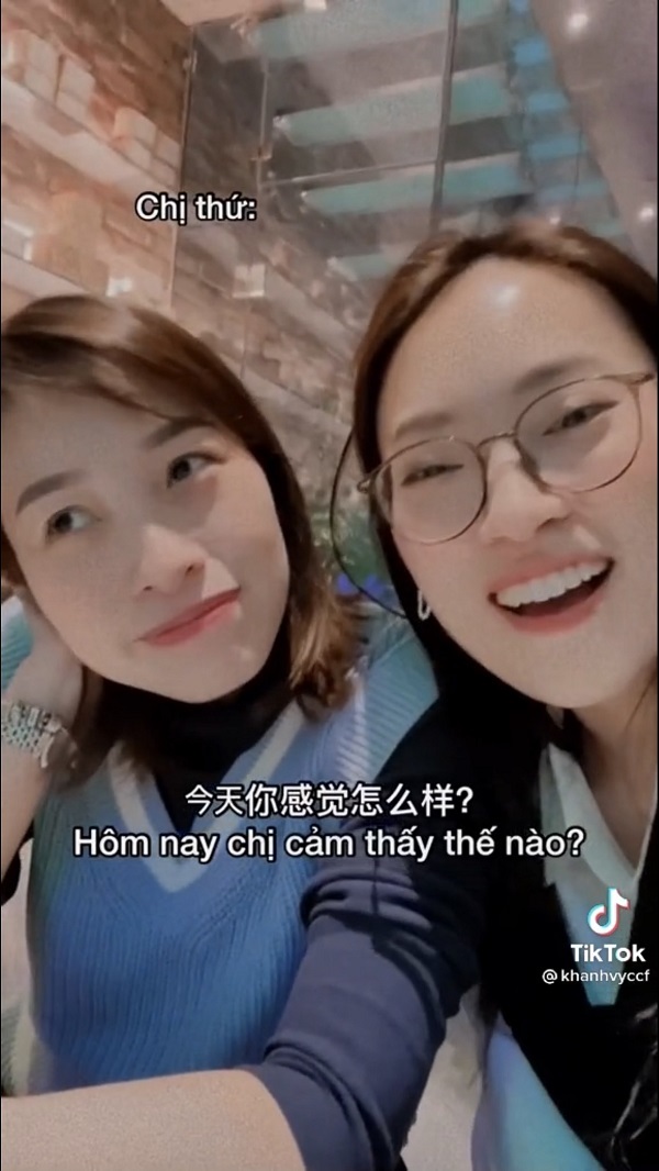  
Khánh Vy tiếp tục "check" chị hai bằng đoạn hội thoại tiếng Trung (Ảnh chụp màn hình TikTok Khánh Vy)