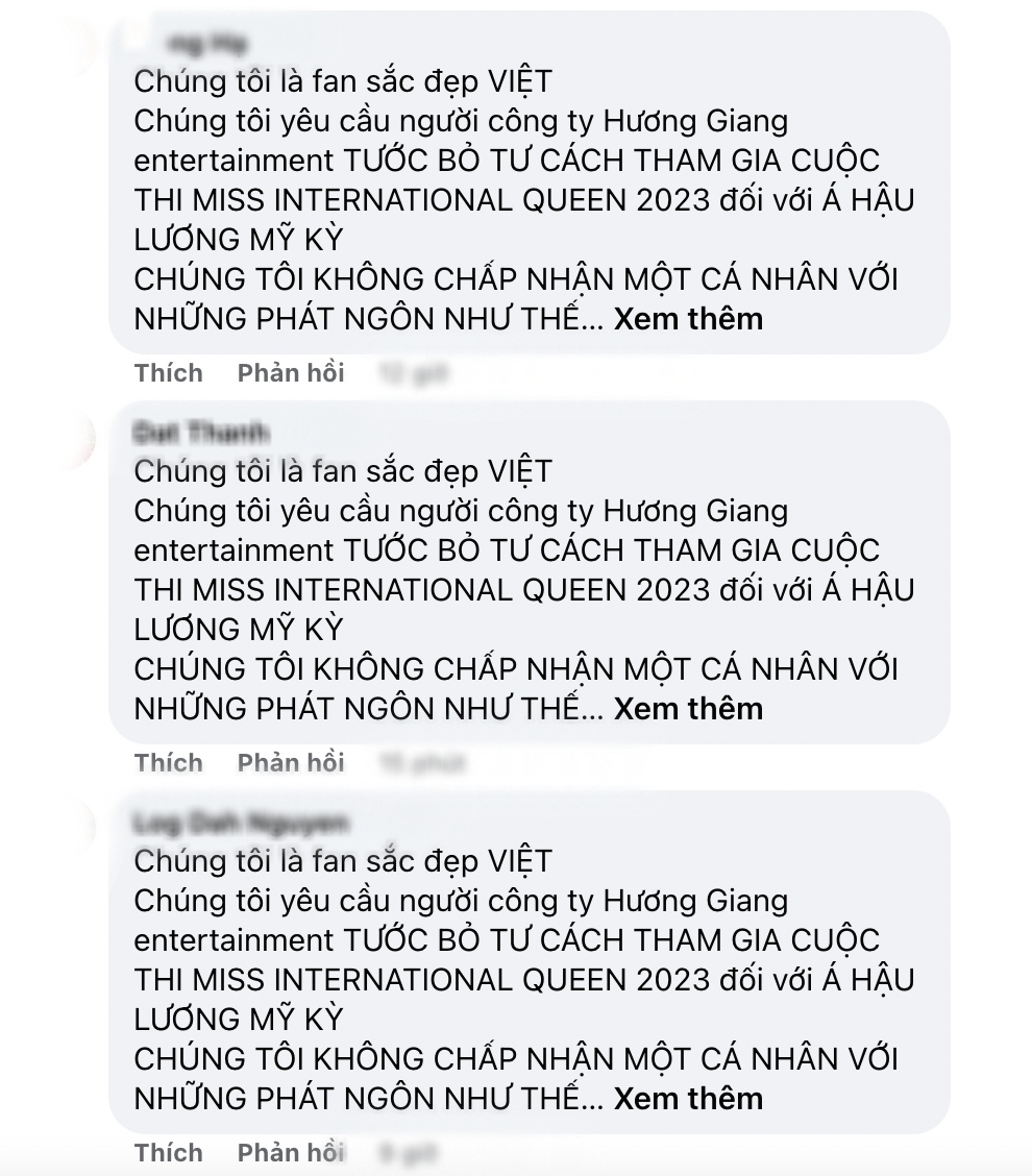  
Bình luận phản đối của netizen tràn ngập các diễn đàn. (Ảnh: Chụp màn hình FB Hương Giang Entertainment)