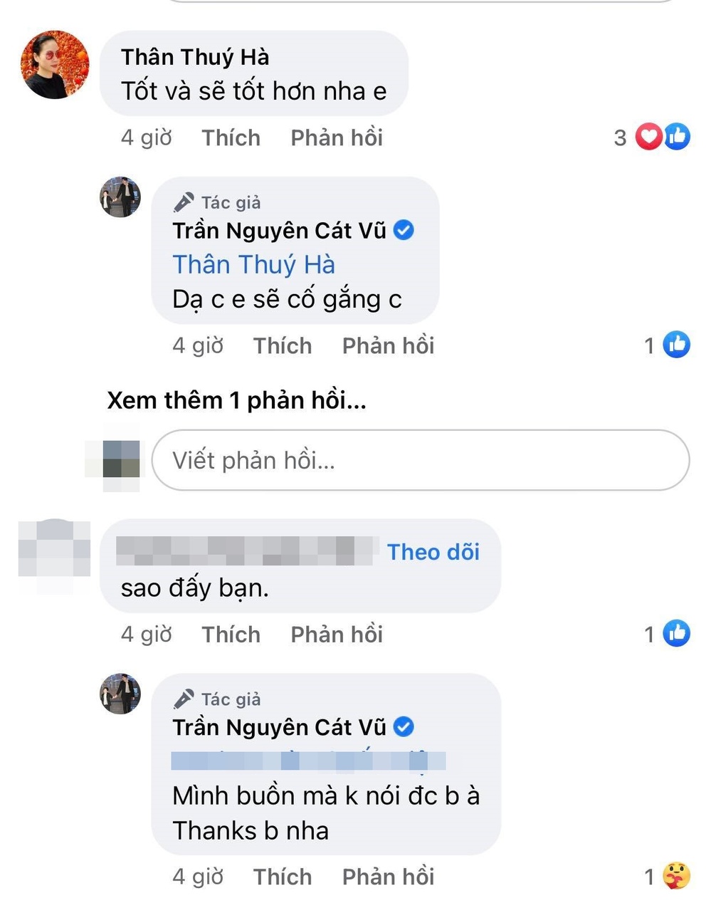  
Diễn viên Thân Thúy Hà bình luận động viên, khích lệ đàn em. (Ảnh chụp màn hình FB Trần Nguyên Cát Vũ) - Tin sao Viet - Tin tuc sao Viet - Scandal sao Viet - Tin tuc cua Sao - Tin cua Sao