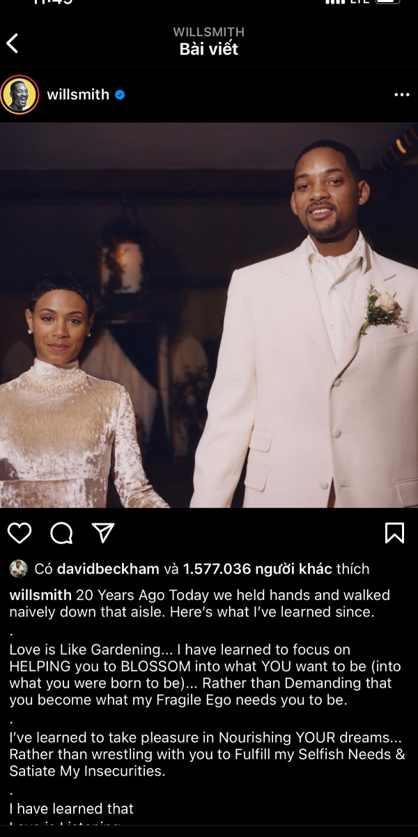  
The article was published in 2018 causing the public to stir and admire the beautiful love story, lasting for decades.  (Photo: Instagram @willsmith)