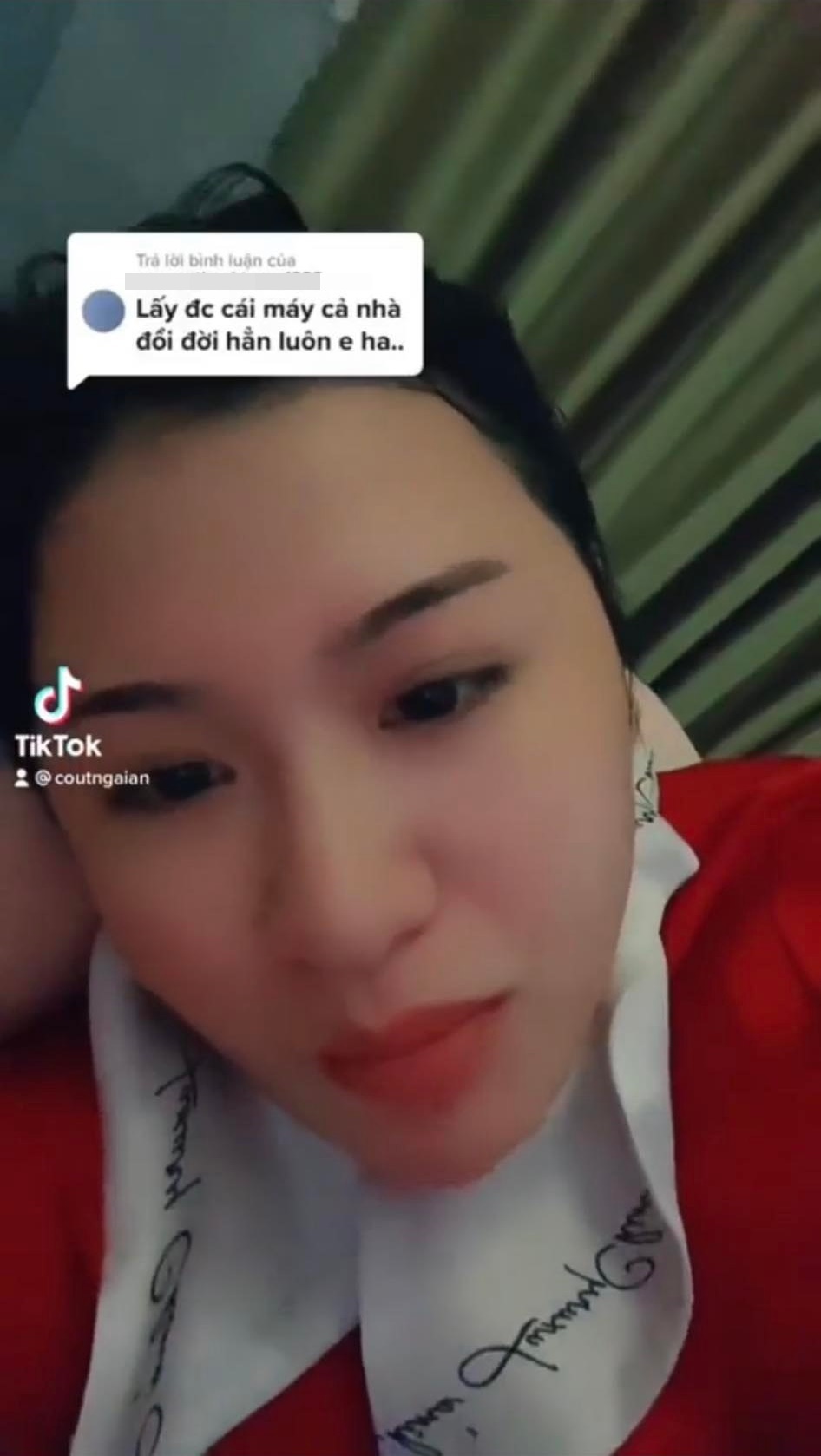  Kim Thủy từng đáp trả bình luận cho rằng gia đình cô đổi đời nhờ Lộc Fuho. (Ảnh: Chụp màn hình TikTok @coutngaian)