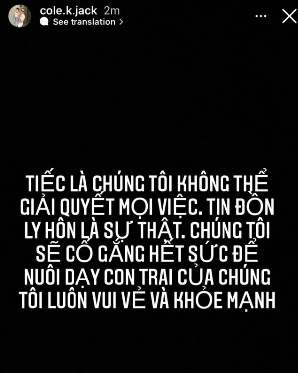 Dòng trạng thái vừa được ông xã Hoàng Onah đăng tải cách đây ít giờ. (Ảnh; Instagram @cole.k.jack) - Tin sao Viet - Tin tuc sao Viet - Scandal sao Viet - Tin tuc cua Sao - Tin cua Sao